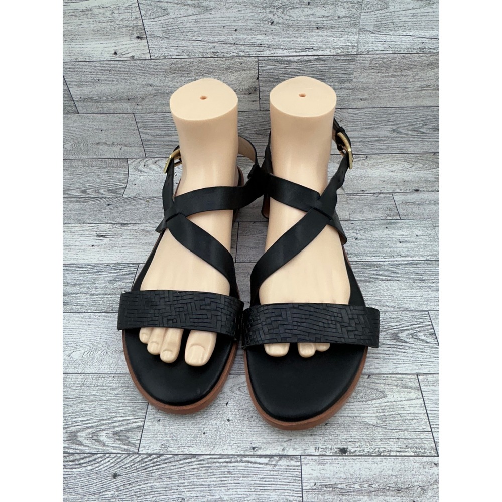 Cole Haan Anica Black Leather Woven Strappy Flat Sandals W12459 Women Sz 10.5B